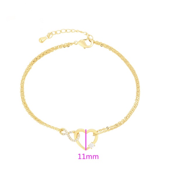 Heart Infinity Bracelet 14k Gold Plated Double Chain Luxury Jewelry - Picture 2 of 10